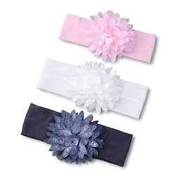 Babyhug Free Size Headbands with Flower Applique Pack of 3 - Light Pink White and Grey