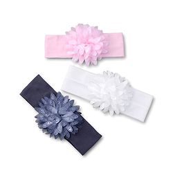 Babyhug Free Size Headbands with Flower Applique Pack of 3 - Light Pink White and Grey