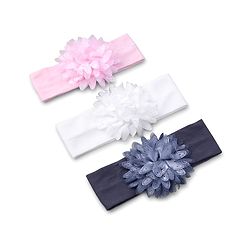Babyhug Free Size Headbands with Flower Applique Pack of 3 - Light Pink White and Grey