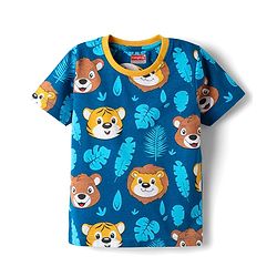 Babyhug Cotton Knit Half Sleeves Co-Ord Night Suit With Animal Print - Blue