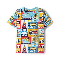 Babyhug Cotton Knit Half Sleeves Co-Ord Night Suit With Vehicle Print - Multicolor