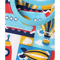 Babyhug Cotton Knit Half Sleeves Co-Ord Night Suit With Vehicle Print - Multicolor