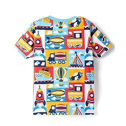 Babyhug Cotton Knit Half Sleeves Co-Ord Night Suit With Vehicle Print - Multicolor