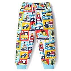 Babyhug Cotton Knit Half Sleeves Co-Ord Night Suit With Vehicle Print - Multicolor