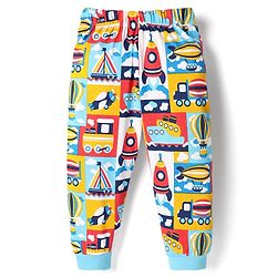 Babyhug Cotton Knit Half Sleeves Co-Ord Night Suit With Vehicle Print - Multicolor