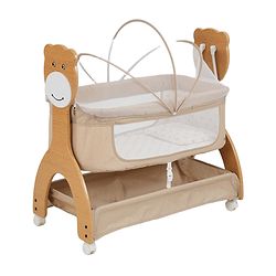 Babyhug Wooden Cradle with Mosquito Net| Swing Lock & Wheels| Safe & Durable Baby Cot with Storage| Smooth Rocking| Spacious Sleeping Area| Bassinet - Beige