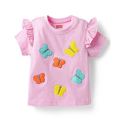 Babyhug Single Jersey Knit Half Sleeves Top & Shorts Set With Butterfly Embriodery - Pink
