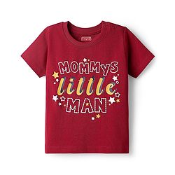 Babyhug Cotton Knit Half Sleeves Night Suit With Star Print - Red
