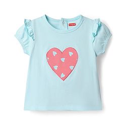 Babyhug Single Jersey Knit Half Sleeves Top & Skirt Set With Belt and Heart Print - Pink