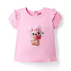 Babyhug Single Jersey Knit Half Sleeves Top & Skirt Set with Belt & Bear Print - Pink