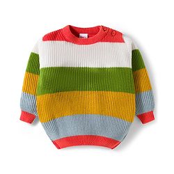 Babyhug Knit Full Sleeves Striped Sweater Set with Stripes - Multicolor