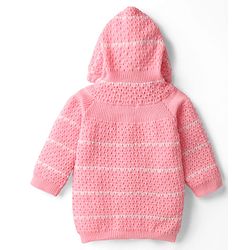 Babyhug Knit Full Raglan Sleeves Front Open Hooded Sweater Set with Booties & Stripes - Pink