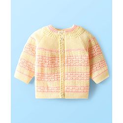 Babyhug Knit Full Sleeves Front Open Sweater Set with Stripe Designed Cap & Booties - Pink & White