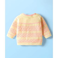 Babyhug Knit Full Sleeves Front Open Sweater Set with Stripe Designed Cap & Booties - Pink & White