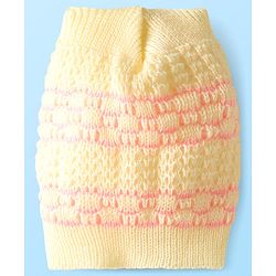 Babyhug Knit Full Sleeves Front Open Sweater Set with Stripe Designed Cap & Booties - Pink & White