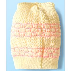 Babyhug Knit Full Sleeves Front Open Sweater Set with Stripe Designed Cap & Booties - Pink & White