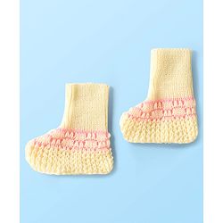 Babyhug Knit Full Sleeves Front Open Sweater Set with Stripe Designed Cap & Booties - Pink & White