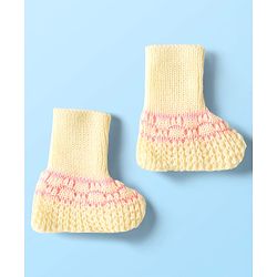 Babyhug Knit Full Sleeves Front Open Sweater Set with Stripe Designed Cap & Booties - Pink & White