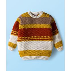Babyhug Knit Full Sleeves Pullover Sweater & Pant Set with Color Block Design - Mustard & Brown
