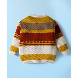 Babyhug Knit Full Sleeves Pullover Sweater & Pant Set with Color Block Design - Mustard & Brown