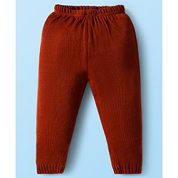 Babyhug Knit Full Sleeves Pullover Sweater & Pant Set with Color Block Design - Mustard & Brown