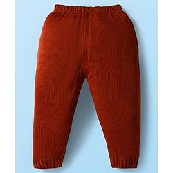 Babyhug Knit Full Sleeves Pullover Sweater & Pant Set with Color Block Design - Mustard & Brown