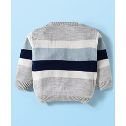 Babyhug Knit Full Sleeves Sweater Set with Stripes & Cable Knit Design - Grey & Light Blue