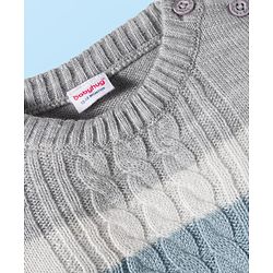 Babyhug Knit Full Sleeves Sweater Set with Stripes & Cable Knit Design - Grey & Light Blue