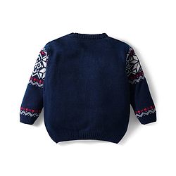 Babyhug Knit Full Sleeves Pullover Sweater & Pant Set with Fair Isle Design - Navy Blue