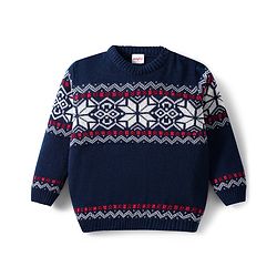 Babyhug Knit Full Sleeves Pullover Sweater & Pant Set with Fair Isle Design - Navy Blue