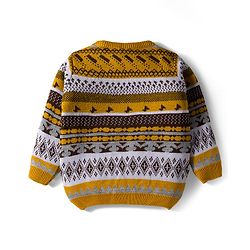Babyhug Knit Full Sleeves Pullover Sweater & Pant Set with Fair Isle Design - Mustard & Brown