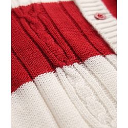 Babyhug Knit Full Sleeves Front Open Sweater With Stripes Design- Red & White