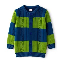 Babyhug Knit Full Sleeves Front Open Sweater With Stripes Design- Blue & Green