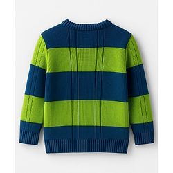 Babyhug Knit Full Sleeves Front Open Sweater With Stripes Design- Blue & Green