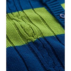 Babyhug Knit Full Sleeves Front Open Sweater With Stripes Design- Blue & Green