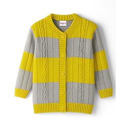 Babyhug Knit Full Sleeves Front Open Sweater With Stripes Design- Blue & Green