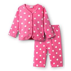 Babyhug Single Jersey Knit Full Sleeves Front Open Top & Lounge Pant  Co-Ord Set With Polka Dot Print - Pink