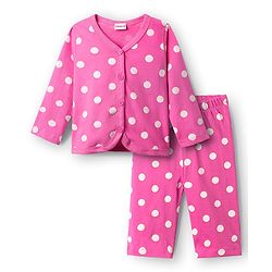 Babyhug Single Jersey Knit Full Sleeves Front Open Top & Lounge Pant  Co-Ord Set With Polka Dot Print - Pink