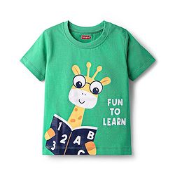 Babyhug Cotton Knit Half Sleeves Night Suit With Text & Animal Print - Green & Navy Blue