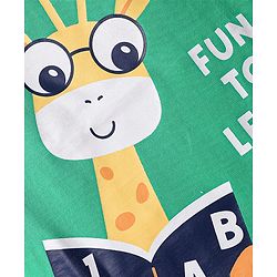 Babyhug Cotton Knit Half Sleeves Night Suit With Text & Animal Print - Green & Navy Blue