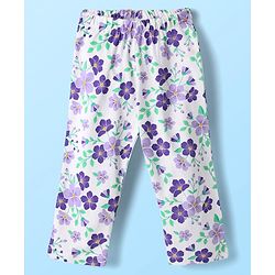 Babyhug Cotton Knit Front Open Half Sleeves Co-ords Night Suit With Floral Print - Blue