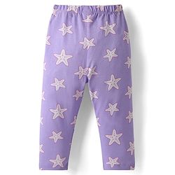 Babyhug Cotton Knit Half Sleeves Co-Ord Night Suit With Star Print - Purple