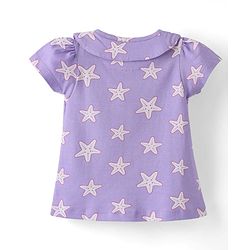 Babyhug Cotton Knit Half Sleeves Co-Ord Night Suit With Star Print - Purple