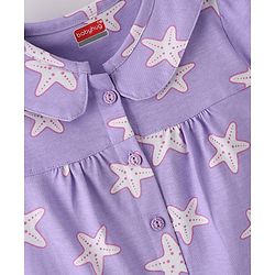 Babyhug Cotton Knit Half Sleeves Co-Ord Night Suit With Star Print - Purple