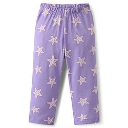 Babyhug Cotton Knit Half Sleeves Co-Ord Night Suit With Star Print - Purple