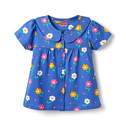 Babyhug 100% Cotton Knit Half Sleeves Co-ords Front Open Night Suit With Floral Print - Blue