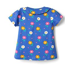 Babyhug 100% Cotton Knit Half Sleeves Co-ords Front Open Night Suit With Floral Print - Blue