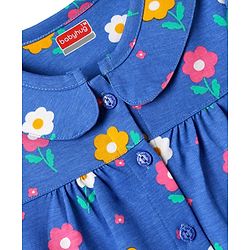 Babyhug 100% Cotton Knit Half Sleeves Co-ords Front Open Night Suit With Floral Print - Blue