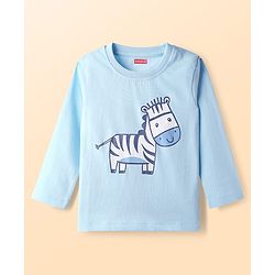 Babyhug Cotton Knit Full Sleeves Night Suit With Zebra Print - Light Blue