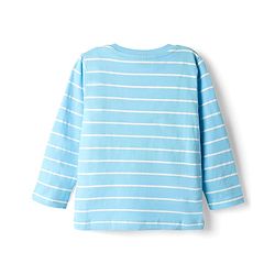 Babyhug Cotton Knit Full Sleeves Night Suit With Stripes & Bear Applique - Light Blue